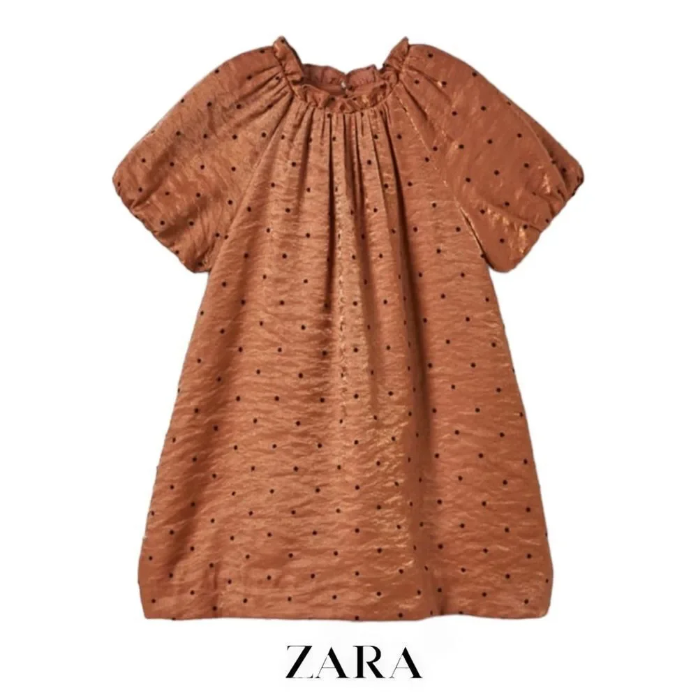 ZARA Kids | Brown | FLOCKED POLKA DOT DRESS - Picture 1 of 5